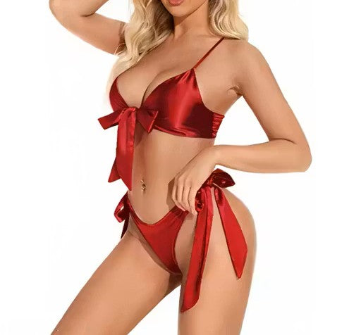 Women's Satin & Lace Babydoll Nightwear Lingerie Set with Panty | Honeymoon & First Night Dress