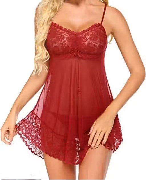 Women’s Babydoll Honeymoon Nighty Dress Soft Net Sleeveless Nightwear Midi Lingerie for Women