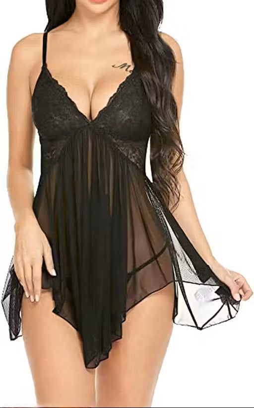 Premium Net Babydoll Nightwear for Women |  Solid Night Dress with Adjustable Shoulder Straps | Stretchable Lingerie Set